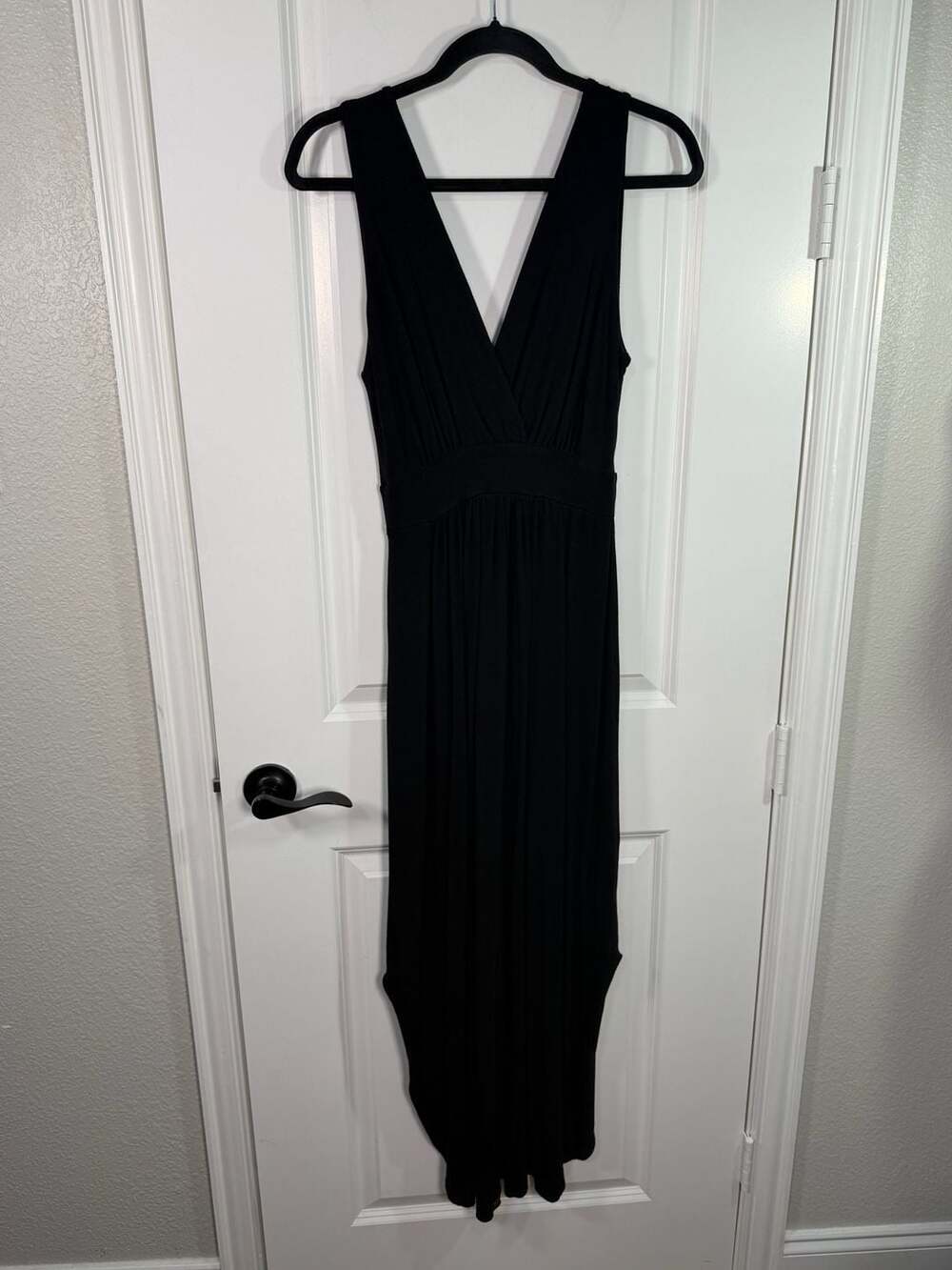 Eileen Fisher Black V-Neck Sleeveless Empire Waist Maxi Dress